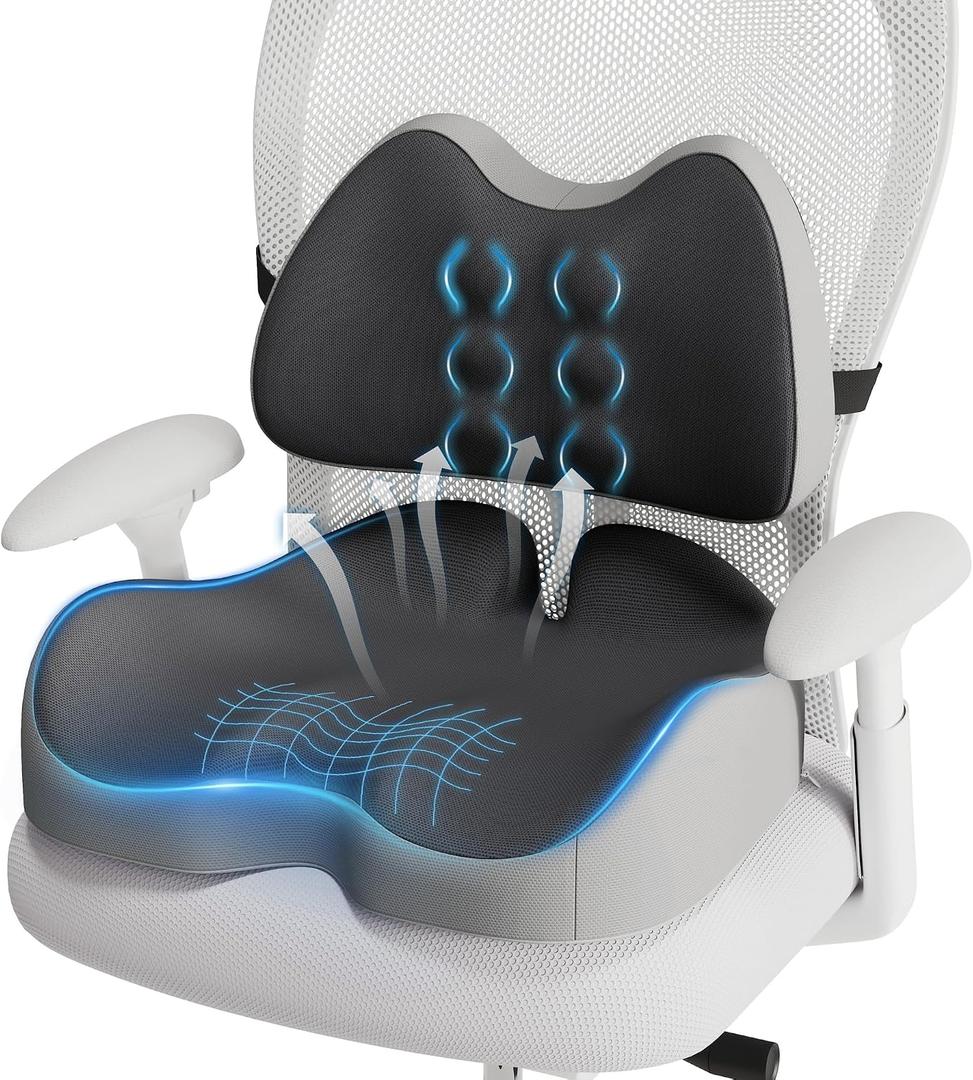 Benazcap Large Memory Foam Seat Cushion Lumbar Support Pillow for Sciatica & Tailbone Pressure Relief Coccyx Pad for Office Chair, Wheelchair, Car, Home, Office, 41*16*16cm