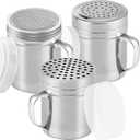 CUSINIUM [Set of 3] 10oz Stainless Steel Dredges With Handle - Fine Mesh + Medium Holes + Large Holes (For Coarse Seasonings)