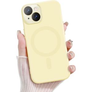 iPhone 15 Magnetic Case, Cute Soft Liquid Silicone Case for Women Girls Men Anti-Scratch Anti-Drop Shockproof Bumper Full Camera Lens Protection Case for iPhone 15, Yellow