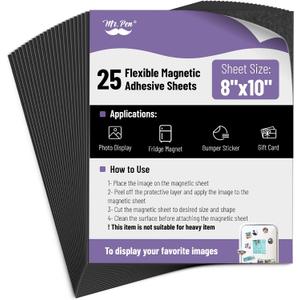 Mr. Pen- Adhesive Magnetic Sheets, 8" x 10", 25 Pack, Magnetic Sheets with Adhesive Backing, Magnetic Sheets, Flexible Magnetic Sheet, Picture Magnets, Cuttable Magnetic Sheets