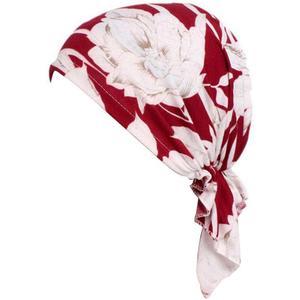 beauty YFJH Women Stretch Cotton Print Sleep Turban Hat Headwear Scarf Chemo Beanie Cap for Cancer Hair Loss (One Size, Red Flower)