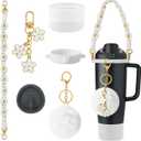 6Pcs Accessories Set Compatible with Owala 30oz & 40oz FreeSip Sway Bottles & Tumblers, Silicone Boot, Handle Strap, Replacement Stopper, Flower Charm, Plush Ball for Owalaa (Transparent)