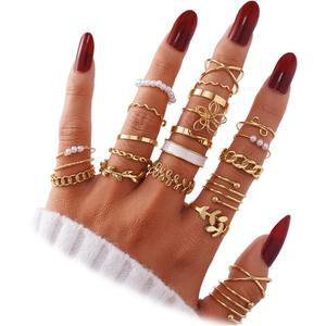 IFKM 51 Pcs Gold Knuckle Rings Set For Women Girls Vintage Stackable Joint Finger Midi Rings Dainty Cubic Zirconia Crystal Simple Twist Hollow Cute Rings Pack Jewelry Gift