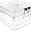 Isaac Jacobs 2-Pack Large Clear Storage Bins (11.5 L x 14 W x 5.5 H) w/Cutout Handles, Plastic Organizer for Home, Office, Kitchen, Fridge/Freezer, Bathroom, BPA Free, Food Safe (Large)