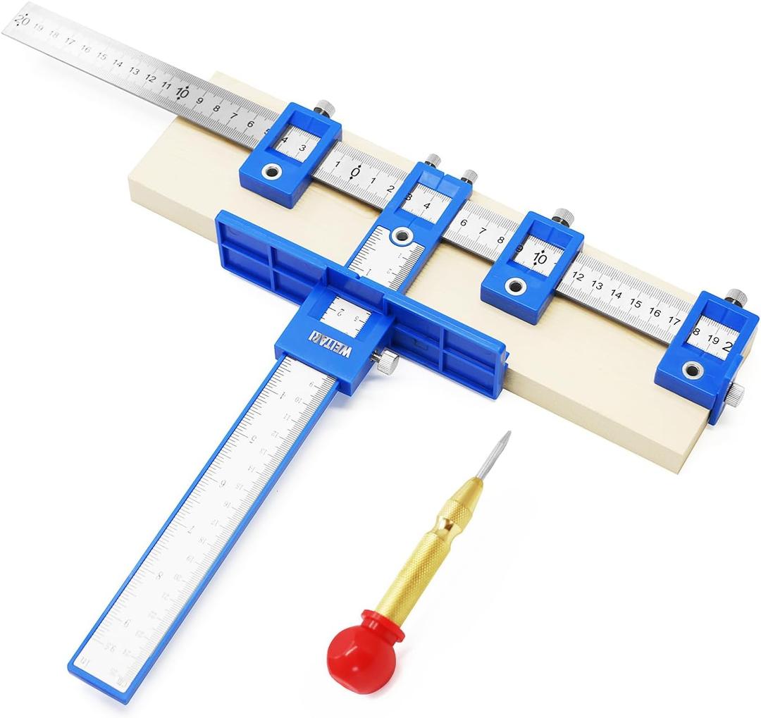 Metal Ruler Woodworking tools Sleeve Cabinet Hardware Jig Locator Detachable Hole Punch Jig Tool Center Drill Bit Guide Set