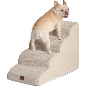 EHEYCIGA Curved Dog Stairs Ramp for High Beds 19.7" H, 4-Step Dog Steps for Small Dogs and Cats, Pet Stairs for High Bed Climbing, Non-Slip Balanced Pet Step Indoor, Beige