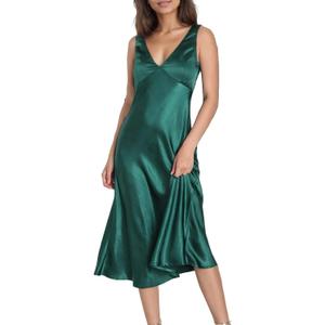 Summer Satin V Neck Backless Midi Dresses for Women 2025 Silky A line Formal Low Back Sleeveless Wedding Guest Long Dress