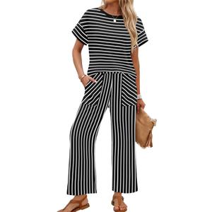 Sampeel Two Piece Sets for Women Cruise Travel Vacation Summer Outfits Lounge Matching Sets Women Clothing Wide Leg Pants Set, Medium