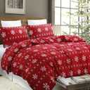 Vaulia Soft Microfiber Christmas Bedding Duvet Cover Set, Snowflake Pattern Design for Holidays, Red Color - Queen Size (1 Duvet Cover and 2 Pillow Shams)