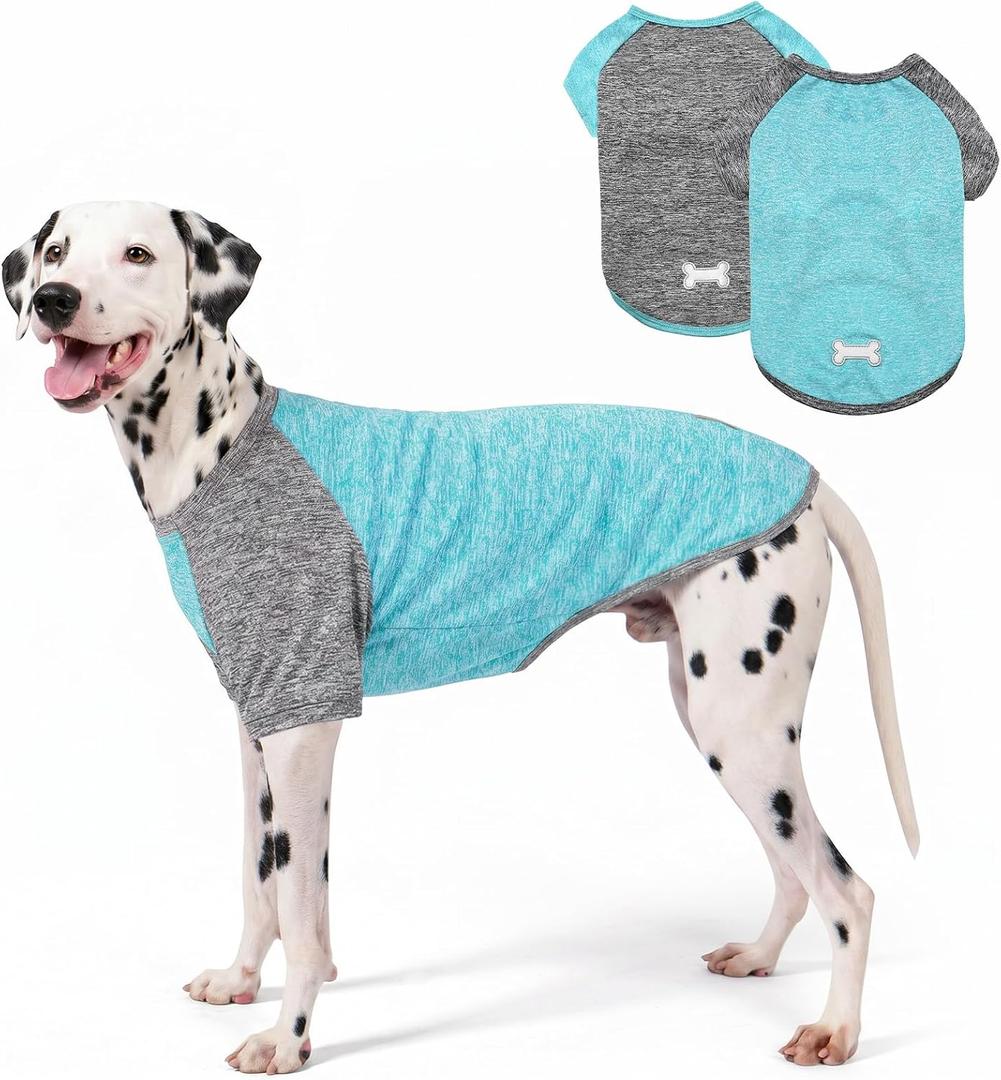 KYEESE 2Pack Dog Shirt with Sleeves, Lightweight Sun Protection Dog T Shirts for  Dogs Boy, Breathable Pet Tank Top Reflective Dogs Clothes for Summer Outdoor Walking, Grey+Lake, 2XL