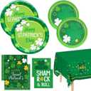 St. Patrick's Shamrock Party Supplies, Irish Clover Themed Disposable Plates Napkins and Tablecloth Tableware Set for Irish Shamrock and Roll Party Happy Saint Patricks Party Decorations, Serve 25