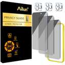 Ailun 2Pack Privacy Screen Protector for iPhone 15 Pro [6.1 inch]+2Pack Camera Lens Protector with Installation Frame,Dynamic Island Compatible,Anti Spy Private Tempered Glass[9H Hardness]-HD