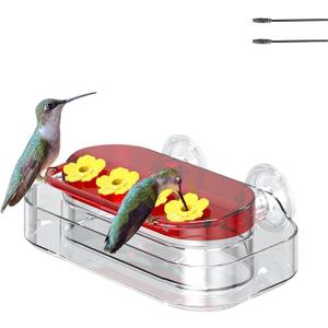 Window Hummingbird Feeder for Outdoors, 4 Bee-Proof Feeding Ports, Leak-Proof 10 oz Nectar Reservoir, Built-in Ant Moat, Strong Suction Cups for Up-Close Bird Watching, Easy to Clean