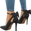 PiePieBuy Women's Pointed Toe High Heels Ankle Strap D'Orsay Pumps Shoes Bow Wedding Bowtie Back Dress Sandals (7, Black)