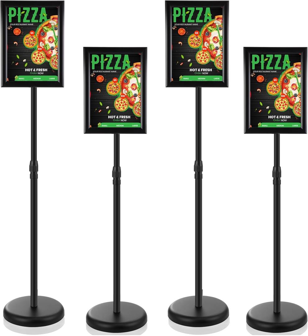 LEIFIDE 4 Pack Sign Holder Stand 8.5 x 11'' Adjustable Heavy Duty Pedestal Floor Sign Holder Poster Stand for Outdoor Indoor Advertising, Rotatable, Vertical & Horizontal View Displayed(Black)