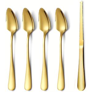 Grapefruit Spoons Serrated Edge Grapefruit Knife Stainless Steel Grapefruit Utensil Tool Dessert Spoons for Citrus Lemon Kiwi Salads Melon Lime Pitaya Apple Fruit Puree (Gold)