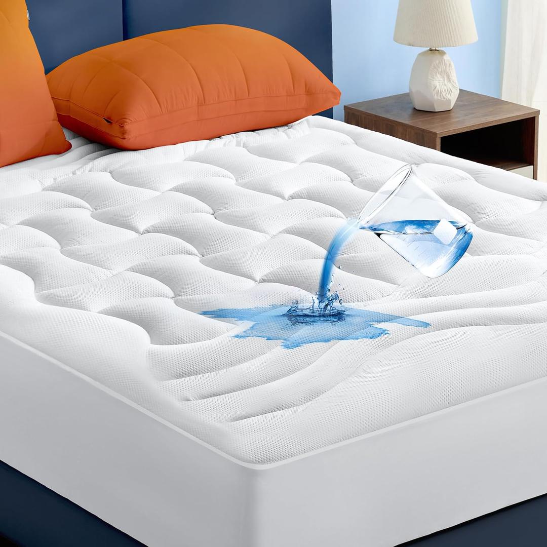 Bedsure Waterproof Mattress Protector Queen Size - Quilted Fitted Waterproof Mattress Pad Topper with 8-21 Inches Deep Pocket, Noiseless Bed Cover Padded, Machine Washable,White, 60x80 Inches