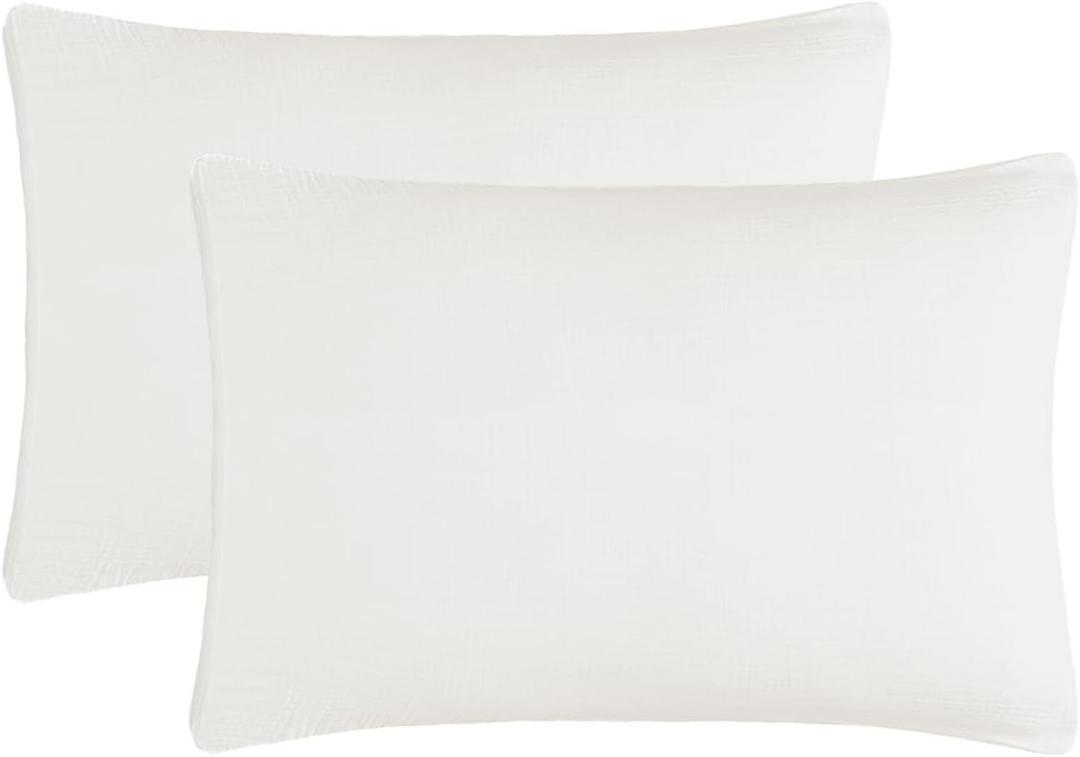 EMME Muslin Pillowcases 100% Cotton Standard Size, 2 Pack Linen Like Pillow Shams, Ultral Soft and Breathable Pillow Case Covers, Envelope Closure, No Filling (Cream White, 36" X 20")