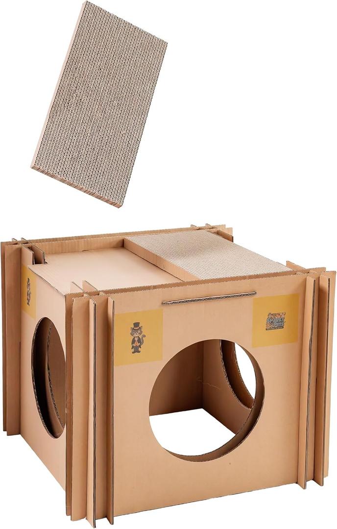 Misters Favorite Cat Scratcher & Hideaway House  XL Cardboard Jungle Gym & Cat houses for Large Cats & Chonky Cats  Indoor Kitty Playhouse, Cat Condo, Pet Bed, Cat Furniture, Scratch Pad & Cat Cave