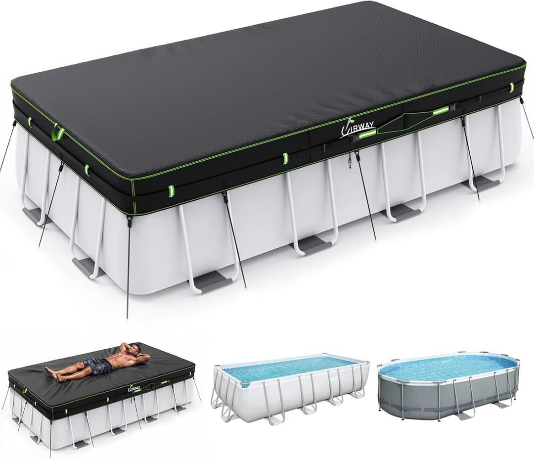 UIRWAY 500D Pool Cover 9x18FT Rectangular [2026 Upgraded Heavy Duty Fabric] Solar Pool Covers for Above Ground Pools, Swimming Pool Covers Including Windproof Straps and Luminous Ground, UV Resistant