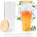 Glass Cups with Lids and Straws 40 oz Glass Tumbler with Straw and Lid 2 Pack Glass Tumbler with Handle Wide Mouth Iced Coffee Cups for Smoothies, Soda, Tea, with Bamboo Lids