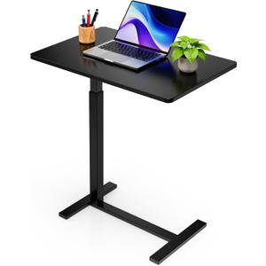 Overbed Bedside Table with Hidden Casters, Adjustable Pneumatic Mobile Laptop Computer Standing Desk, Rolling Laptop Table, Movable Overbed Table Hospital Home Use, Black
