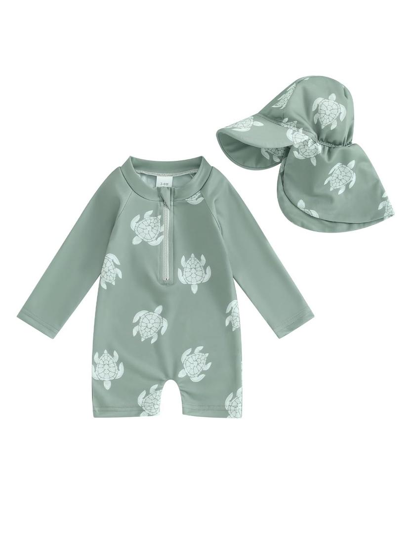 Toddler Infant Baby Boys Swimsuit Kids Rash Guard One Piece Newborn Zipper Bathing Suit Swimwear with Hat