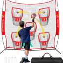 8 x 8ft/8 x 4ft Football Net Target w/ 5 Pocket Practice Net Quarterback Training Equipment for Throw Accuracy Improving w/Carry Bag, Ground Stake for Backyard Kids