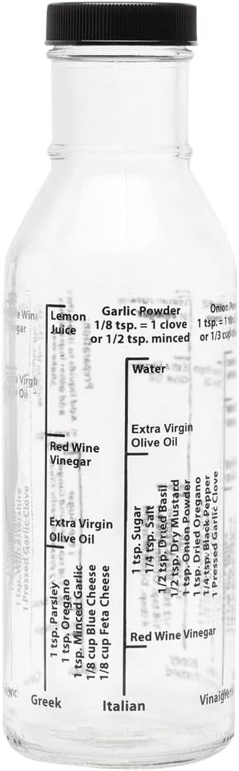 Kolder Salad Dressing Mixer Bottle with 8 Classic Light Recipes, Glass, 13-Ounce Capacity