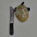 Yellow Horror Masquerade Party Hockey Mask & Slasher Machete Set for Halloween Cosplay Mask & Machete Prop Halloween Horror Adult Costume Parties