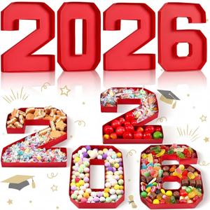 Mooliwe 4 Pcs 2026 Graduation Fillable Numbers for Charcuterie Class of 2026 Cardboard Number Grad Charcuterie Board Serving Trays Graduation Food Box for Tray Party Supplies(Red)