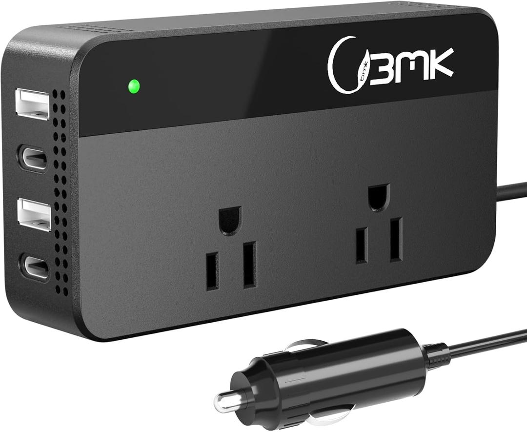 BMK 200W Car Power Inverter 12V DC to 110V AC Converter with 2 AC Outlets & 4 USB Ports (Dual QC3.0 + 18W PD), Car Charger Adapter for Laptop, Tablet, Road Trip Essentials