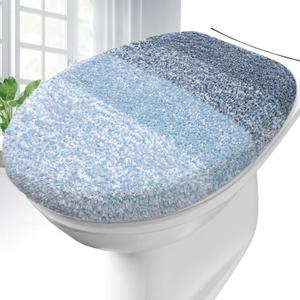 OLANLY Soft Microfiber Bathroom Toilet Lid Cover, Machine Washable Covers, 17.5x15, Stays in Place Rubber Backing, Fits Most Round, Elongated and Oblong Lids, Accessories Decor, Blue