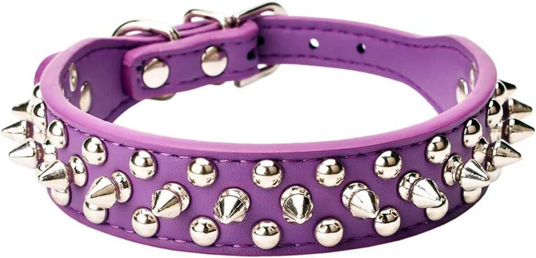 Spiked Dog Collar Soft Pu Leather Mushrooms Rivet Spike Studded Puppy Adjustable Pet Collars for Small Breeds (XS, Purple)