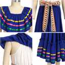 Mexican Dress for Girls Floral Embroidered Traditional Mexican Folklorico Dress Toddler Cinco de Mayo Fiesta Party Dresses (Blue, 7-8 Y)