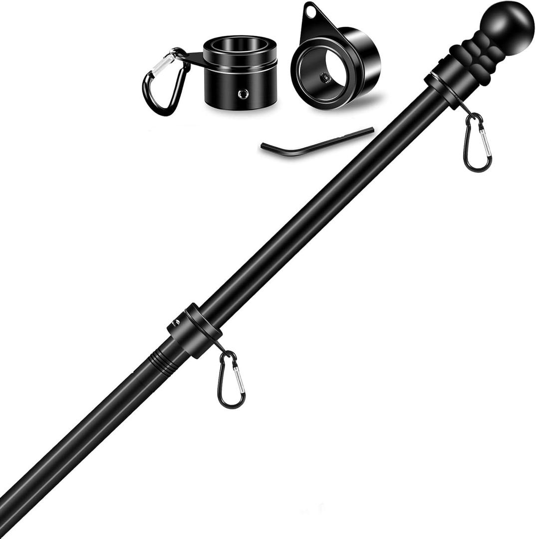6FT Thickened Flag Pole Heavy Duty Stainless Steel Flag pole mounting Pole of metal,Rustproof for Outdoor/Garden/Yard/Truck/Boat/Wall/Tree (Black)