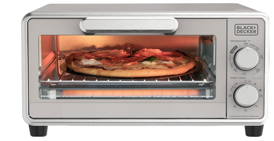 BLACK+DECKER Crisp n Bake PRO 4-Slice Air Fry Toaster Oven, Countertop Oven with 5 Cooking Functions, Fits 10 Pizza or 9 Pan, 30-Minute Timer, Stainless Steel Accents
