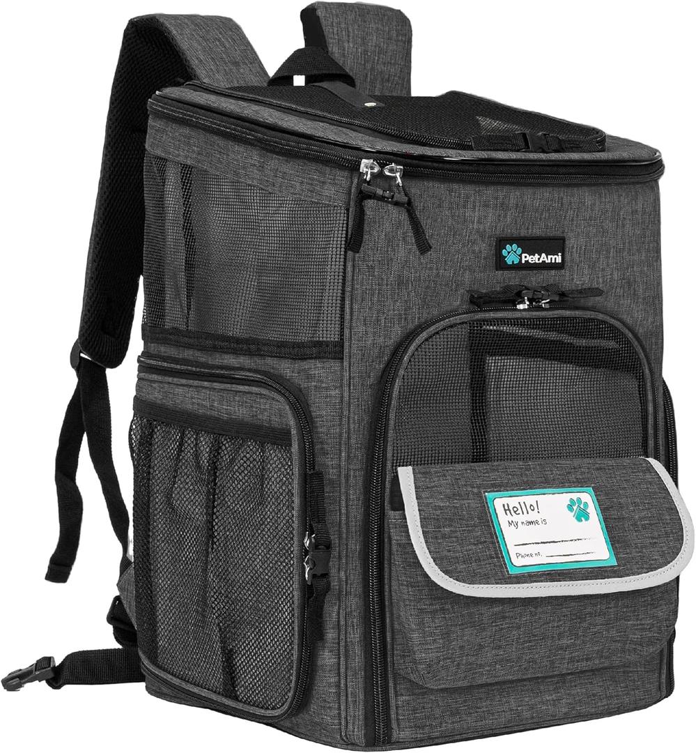PetAmi Dog Backpack Carrier, Airline Approved Cat Backpacks for Carrying Small Large Cats, Pet Carrier Back Pack, Ventilated Soft Sided for Travel, Hiking, Camping, Max 18 lbs, Charcoal (One Size)