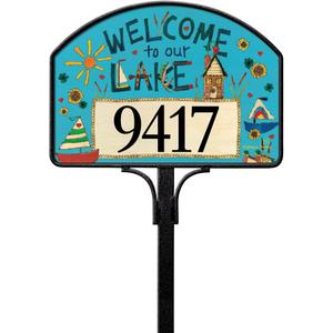 Studio M Vinyl Decorative Easy Change, Garden Lawn Yard DeSign Magnet 14 x 10 Inch Blue and Yellow Welcome To Our Lake