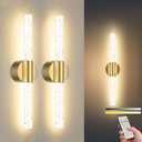 Peel and Stick on Battery Operated Wall Sconces Set of 2, Gold Wireless Magnetic Rechargeable Wall Lights with Remote & Touch Control, No Drill 3CCT Dimmable Wall Lamp for Bedroom Living Room Decor (16.2 Inches (2 Pack))