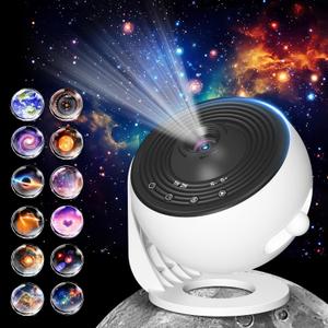 Galaxy Projector for Bedroom Pro Version, Upgraded Film Disc Star Projector for Kid 12 in 1 Planetarium Projector HD Image Adjustable Knob 360 Rotating 1/2h Timer Simple 4-Button Control (Black&White)