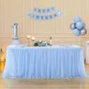 6ft Baby Blue Tulle Tablecloths for Rectangle Tables Light Blue Table Cloths Rectangle Wrinkle Free Stretch 6 Foot Table Cover with Tutu Skirt for Baby Shower Boy Birthday Party Banquet Buffet Cake