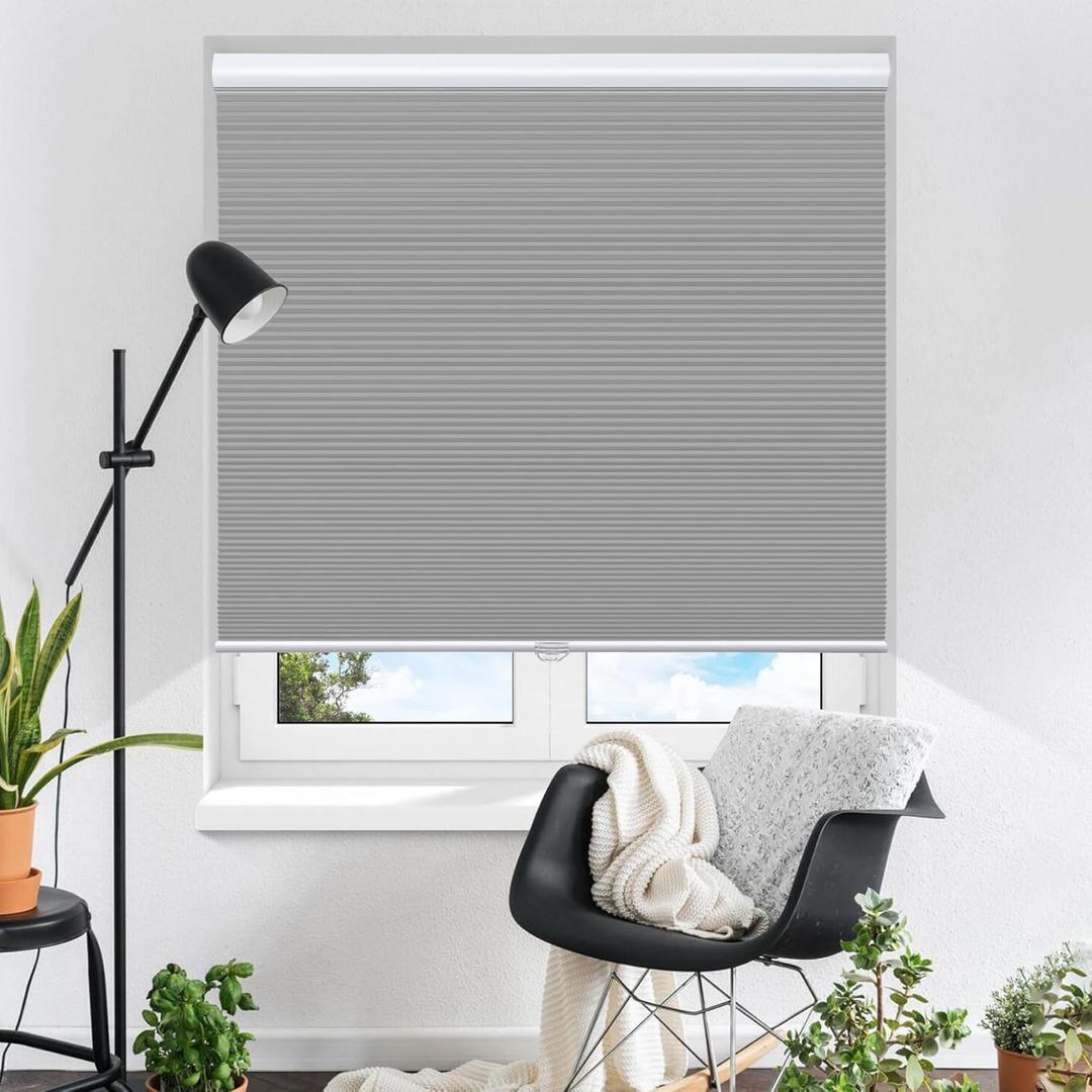 Cellular Shades Cordless Blackout Honeycomb Blinds Fabric Window Shades 33" W x 38" H, Cool Silver(Blackout)