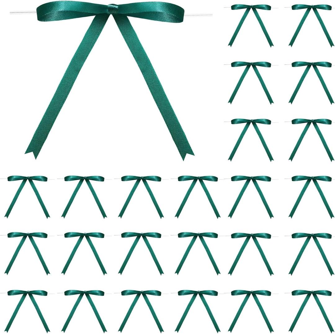 Riceshoot Green Bows 5 x 7 Inches Green Twist Tie Ribbon Bows for Cake 24 Pcs Ribbon Bow for Gift Wrapping Balloons Treat Bags Valentine's Day Birthday Party Favors DIY Wedding Craft Decor