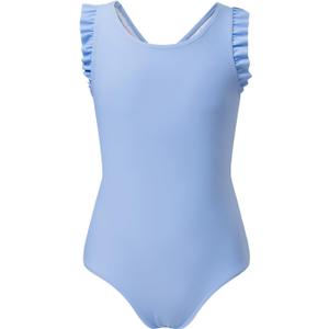 blibean Kid Girls Swimsuit One Piece Ruffle Sleeve Bathing Suits 6-15 Year (Blue, L)