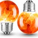 Himalayan Salt Lamp LED Light Bulbs, E26 2200K Warm Amber Pink, 3W Mood Lighting Night Light, E26 G45 Salt Rock Stress Relief Bulbs for Bedroom, Decor, Sleep Light, Non-Dimmable, 2pack