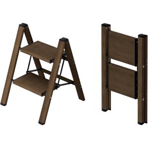Taranta 2 Step Ladder,Aluminum Lightweight Folding 2 Step Stool with Anti-Slip Wide Pedal,330lbs Capacity Step Ladder for Household,Kitchen,Office - Walnut