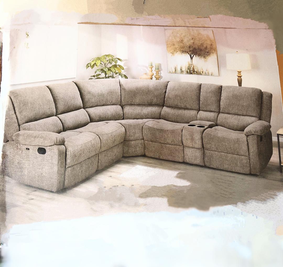 True Comfort Nealy Sofa Sectional High Performance Fiber Filled Back Cushions, Storage Console With Socket and Dual USB Charging, and Two Cup Holders, Comfort Coils Support System for Superior Seating, Manual Recliner Function. Dimensions: 54.5"L x 3