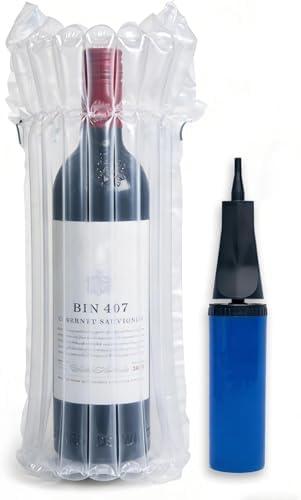 16pcs Wine Bags for Travel, Quick Inflation Bottle Protector Sleeve Bubble Wrap for Durable Protection with Upgraded Air Pump, Reusable Single Valve Cushioning for Long Trip, Shipping, Moving