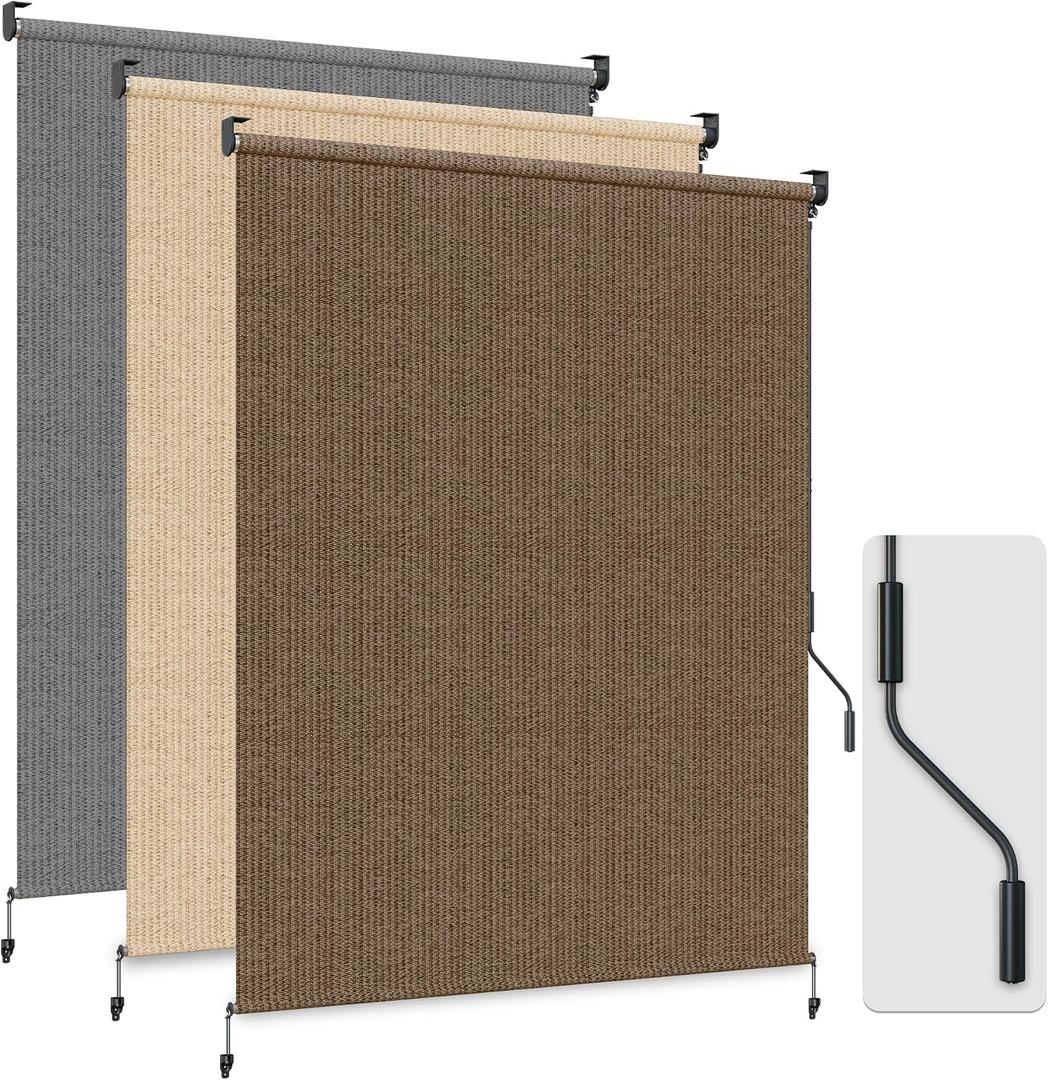 HOMEDEMO Outdoor Roller Shades for Patio, 4'W x 8' H Roll up Shade for Outside, Sun Roller Shade Cloth Roll Blinds Cordless Waterproof for Porch Gazebo Pergola Balcony Backyard Mocha, 48"W x 96"H
